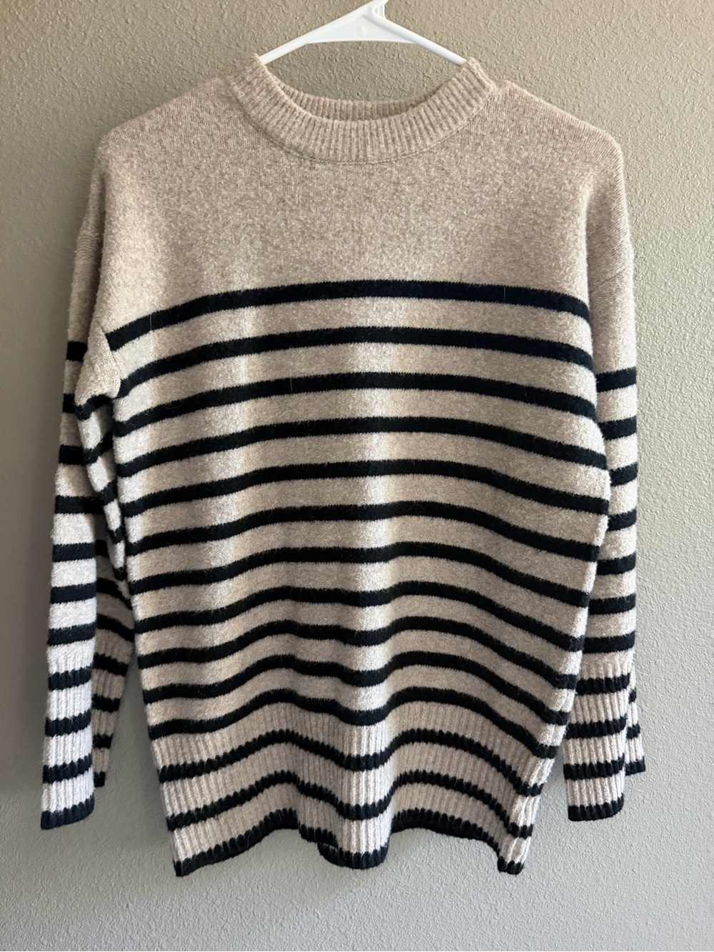 a new day Cream and Black Striped Crewneck Sweater